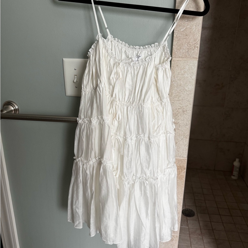 All in Favor White Tiered Spaghetti Strap Sundress
